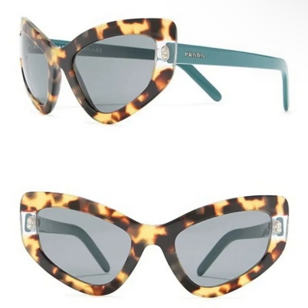 $352 Prada Medium Havana Catwalk Sunglasses Brown Blue Made in Italy 100% UV PRO